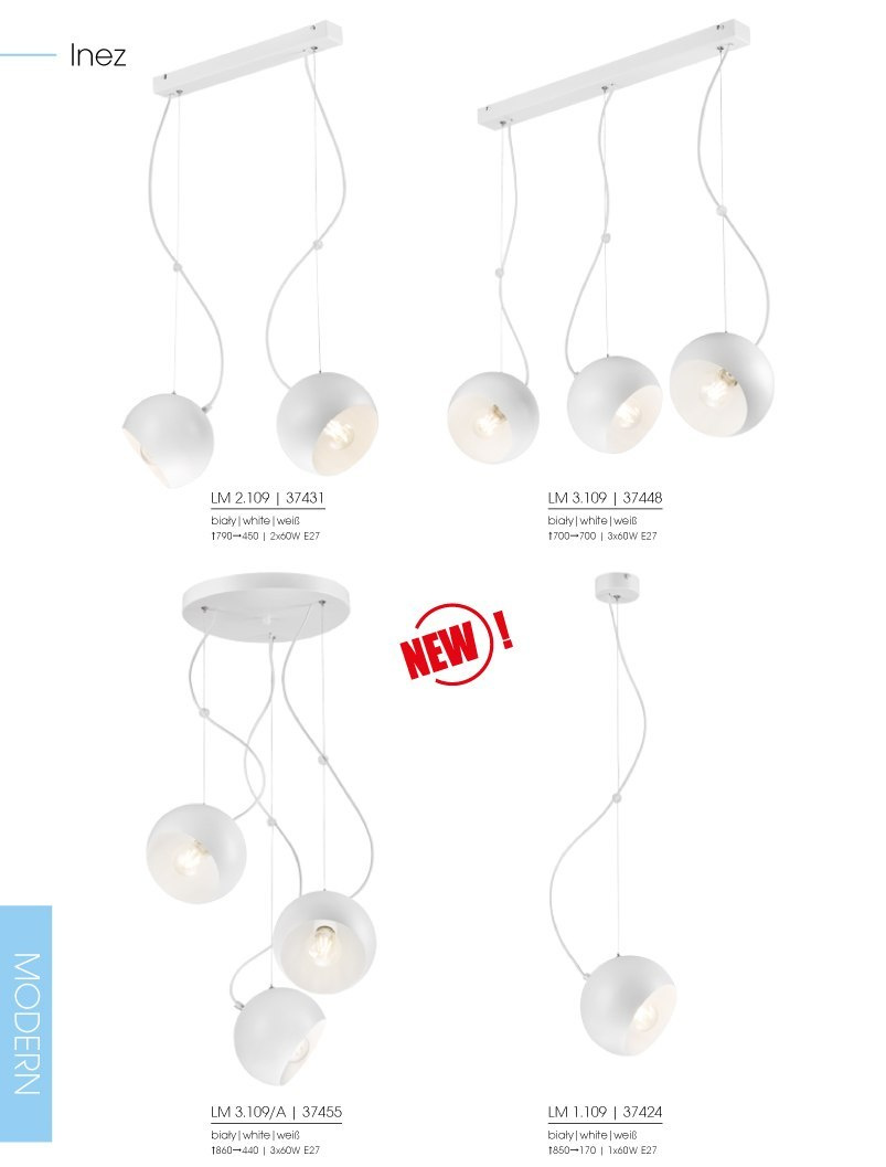 INEZ lampa wisząca 1-punktowa biała INEZ lampa wisząca 1-punktowa biała