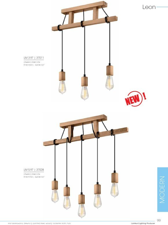LEON lampa wisząca 3-punktowa drewno oliwka LEON lampa wisząca 3-punktowa drewno oliwka