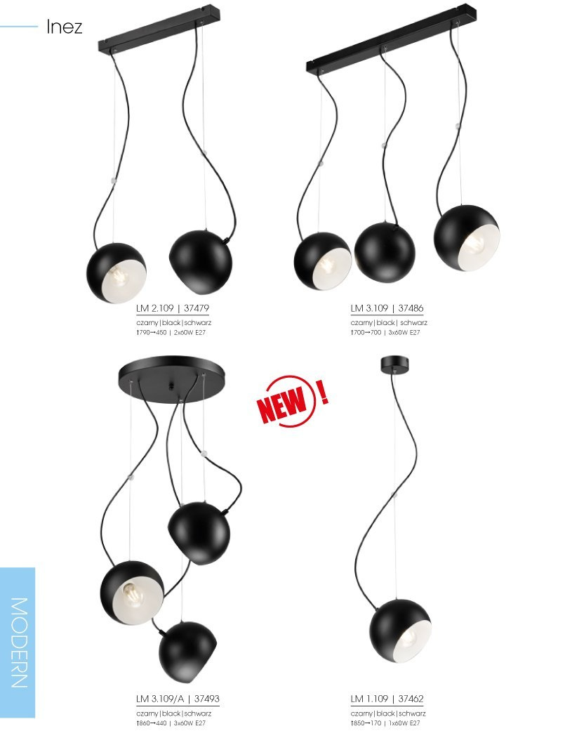INEZ plafon - lampa wisząca 3-punktowa czarna INEZ plafon - lampa wisząca 3-punktowa czarna