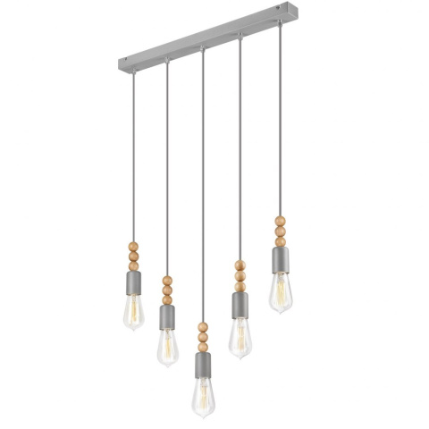 5 SREBRNA NOWOCZESNA LAMPA WISZĄCA SIMON DREWNO BUK - KORALE 5 SREBRNA NOWOCZESNA LAMPA WISZĄCA SIMON DREWNO BUK - KORALE