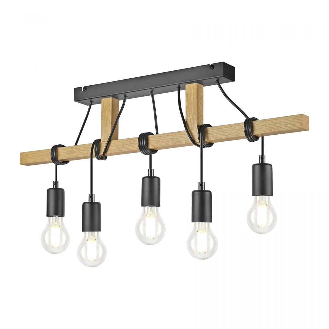 LEONIDAS lampa wisząca 5-punktowa dąb/czarna LEONIDAS lampa wisząca 5-punktowa dąb/czarna